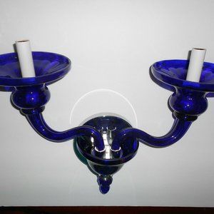 NIB High End Czech Cobalt Glass Wall Sconce Luxe